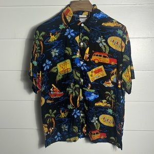 THE DISNEY STORE HAWAIIAN SHIRT WITH MICKEY MOUSE AND DONALD DUCK